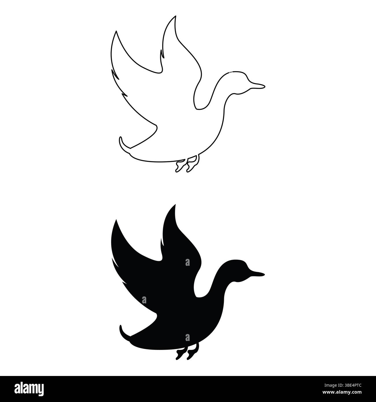 Flying Duck silhouette Vector | Bird Wildlife Clipart Design Illustrazione Vettoriale