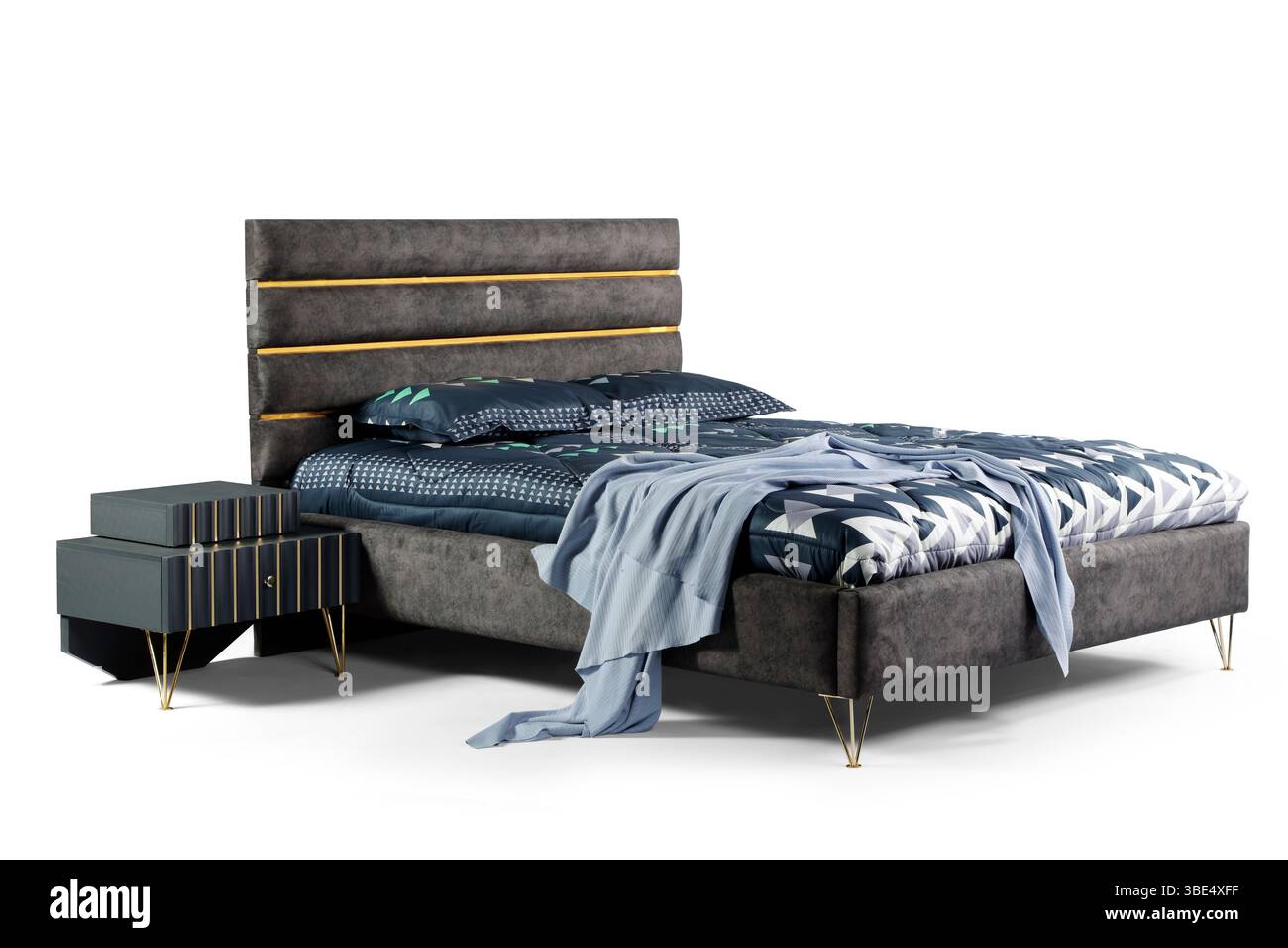 Letto moderno e comodino isolato su sfondo bianco Foto Stock Letto moderno e comodino isolato su sfondo bianco Foto Stock