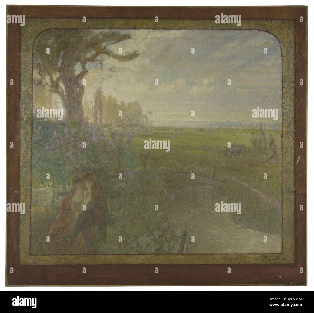 Jean Joseph Enders - Esquisse pour la salle des mariages de la mairie de Romainville , paysage avec un couple assis Foto Stock