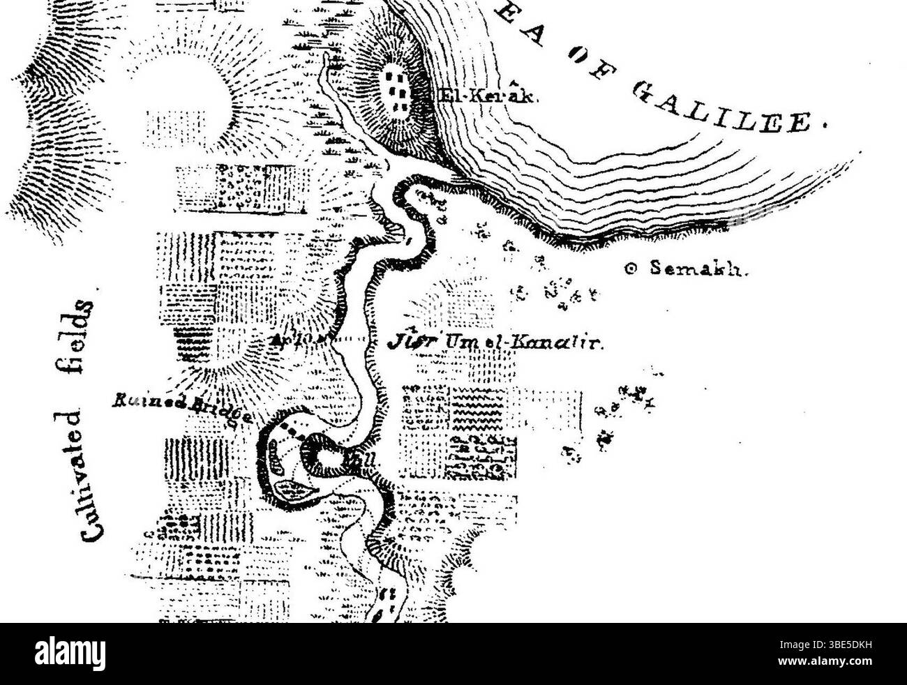 Jisr es Sidd e Jisr Umm el-Kanatir nel 1849 mappa Lynch del fiume Giordano (ritagliata). Foto Stock Jisr es Sidd e Jisr Umm el-Kanatir nel 1849 mappa Lynch del fiume Giordano (ritagliata). Foto Stock