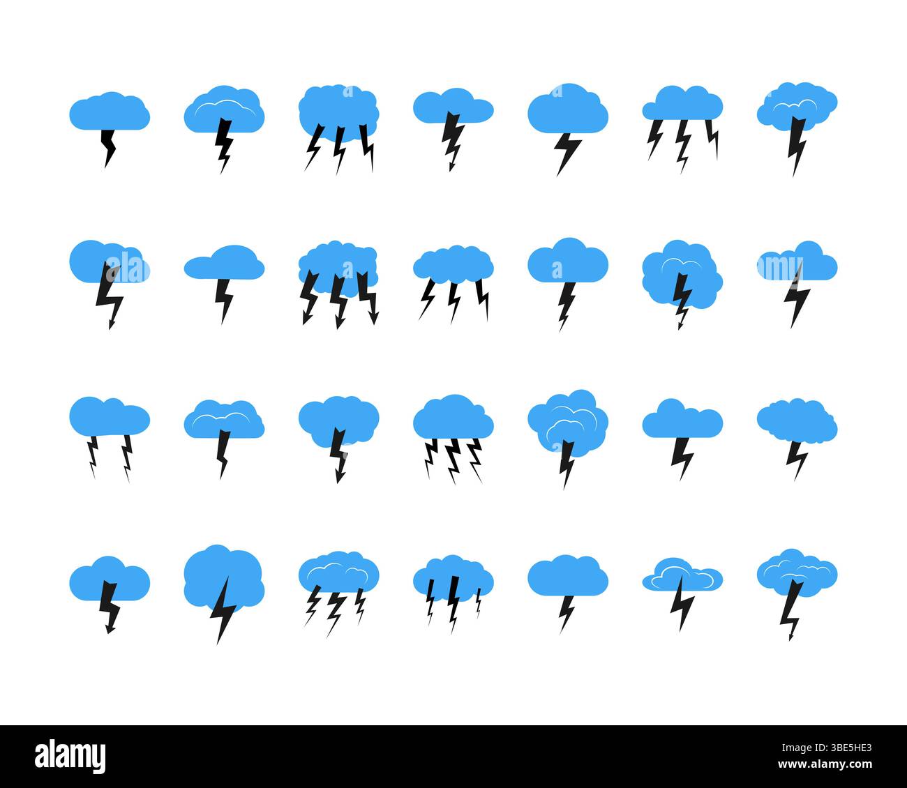 Set di ventotto nuvole con un temporale. Illustrazione vettoriale. Illustrazione Vettoriale