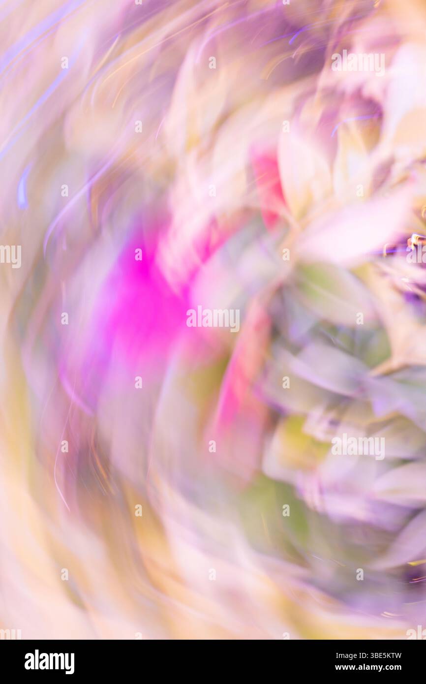Un'accattivante immagine astratta caratterizzata da un turbinio di sfumature pastello sfocate. La messa a fuoco morbida e la miscela di colori creano un'atmosfera da sogno e artistica. Foto Stock