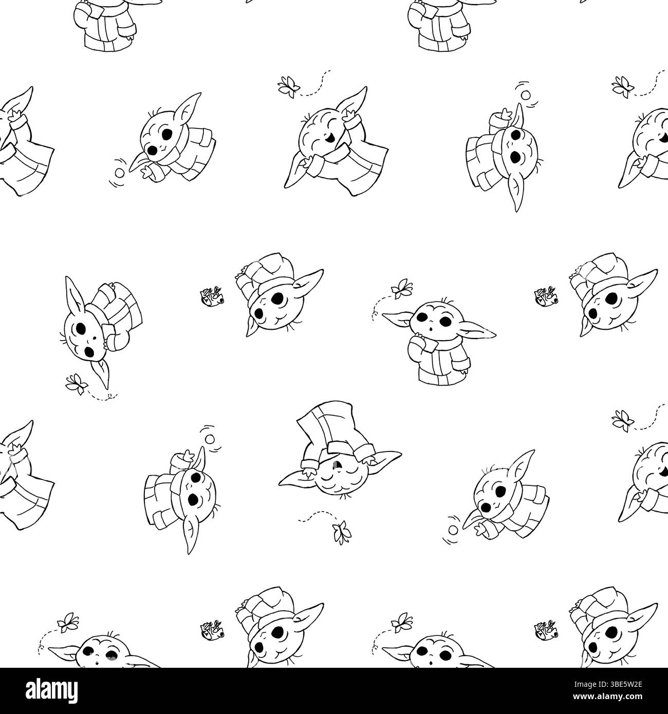 Adorabile motivo grogu senza cuciture graziose illustrazioni di yoda per tessuti e progetti di design Illustrazione Vettoriale