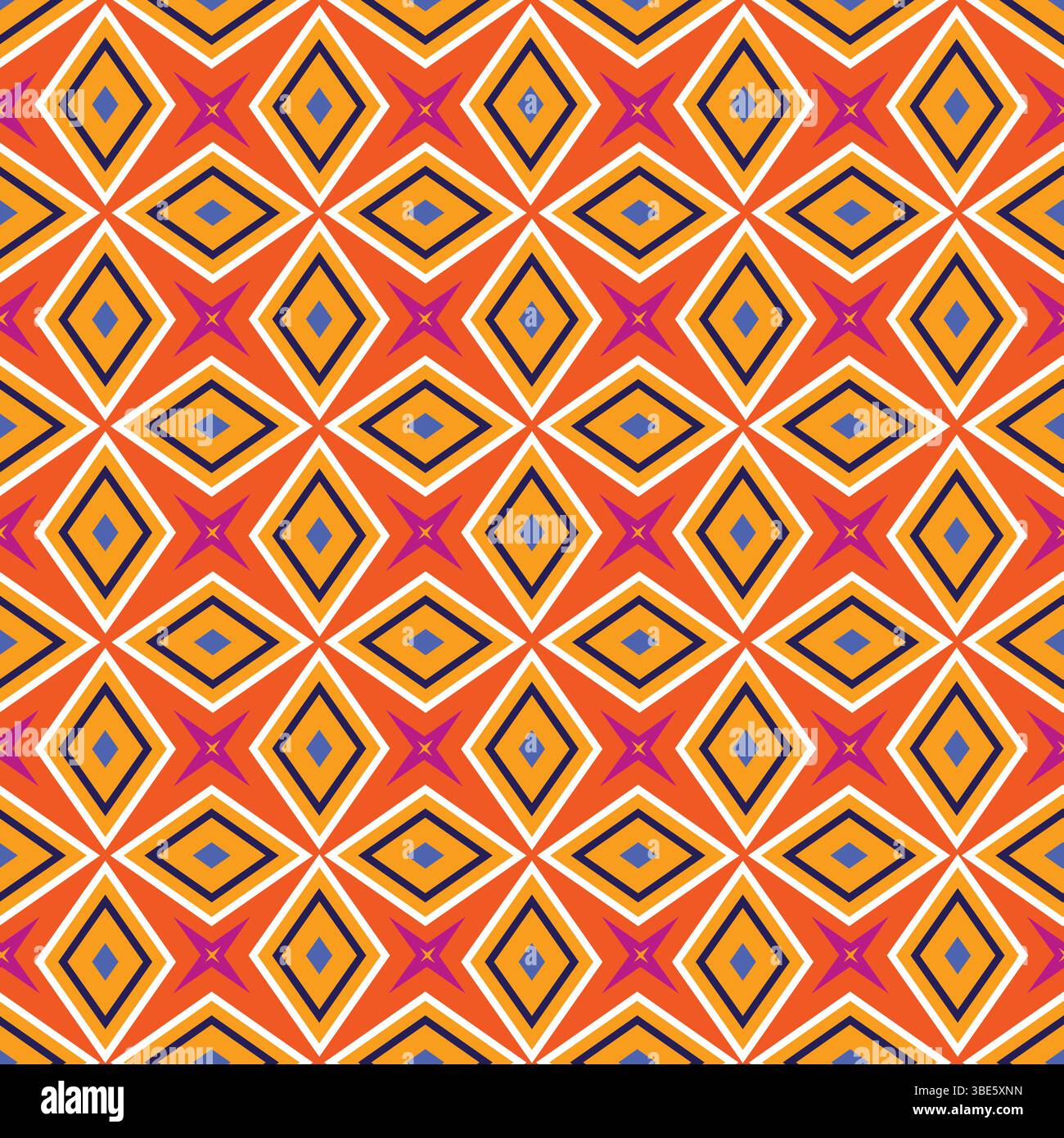 Motivo geometrico astratto texture senza cuciture in vivaci tonalità arancio rosa e blu Illustrazione Vettoriale