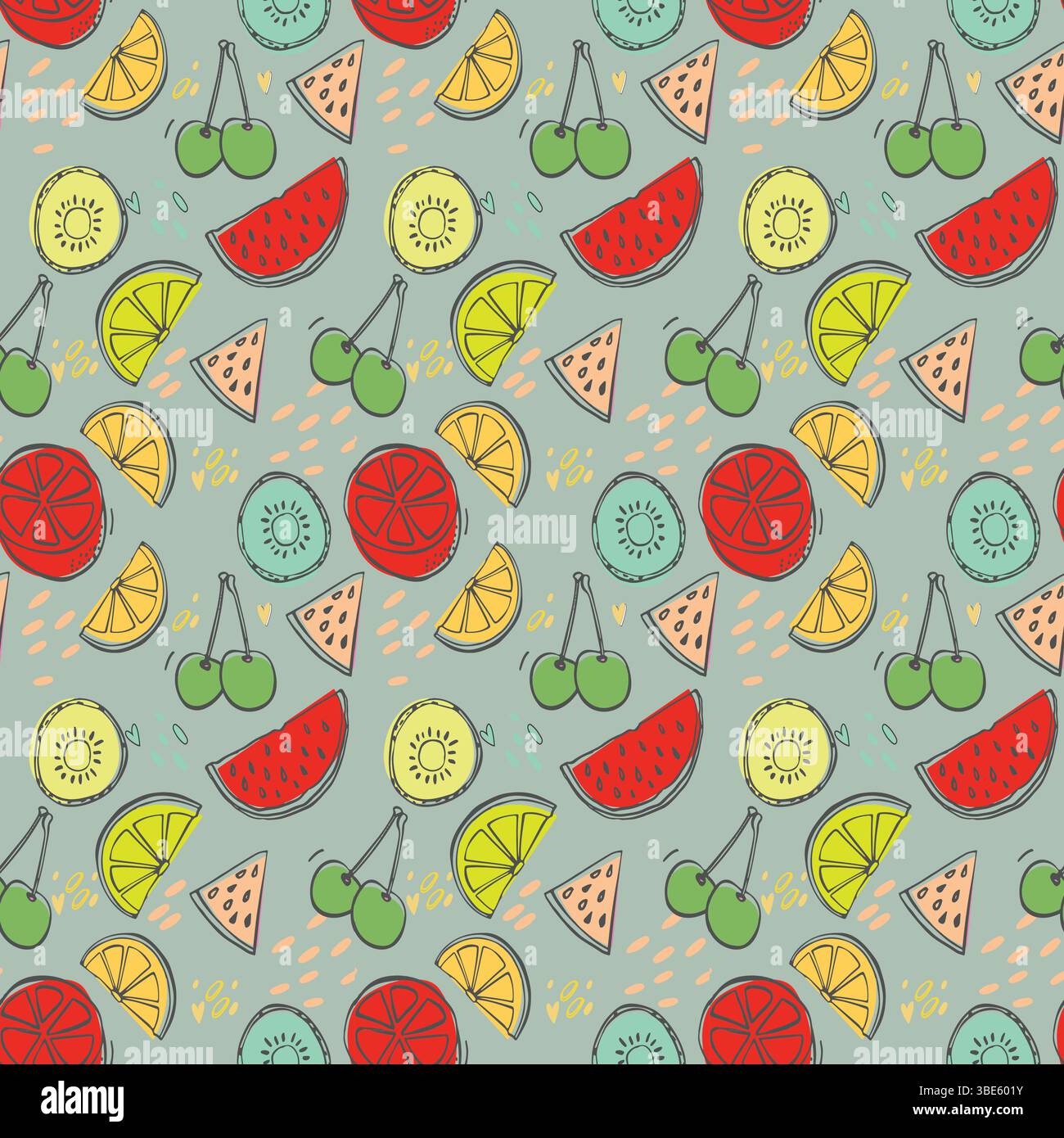 Motivo senza cuciture con frutta e frutti di bosco isolati su sfondo trasparente Illustrazione Vettoriale