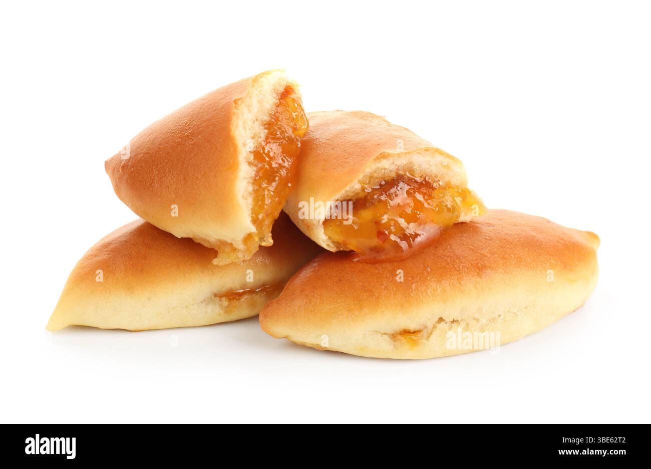 Gustose polpettine al forno con marmellata d'arancia isolata su bianco Foto Stock