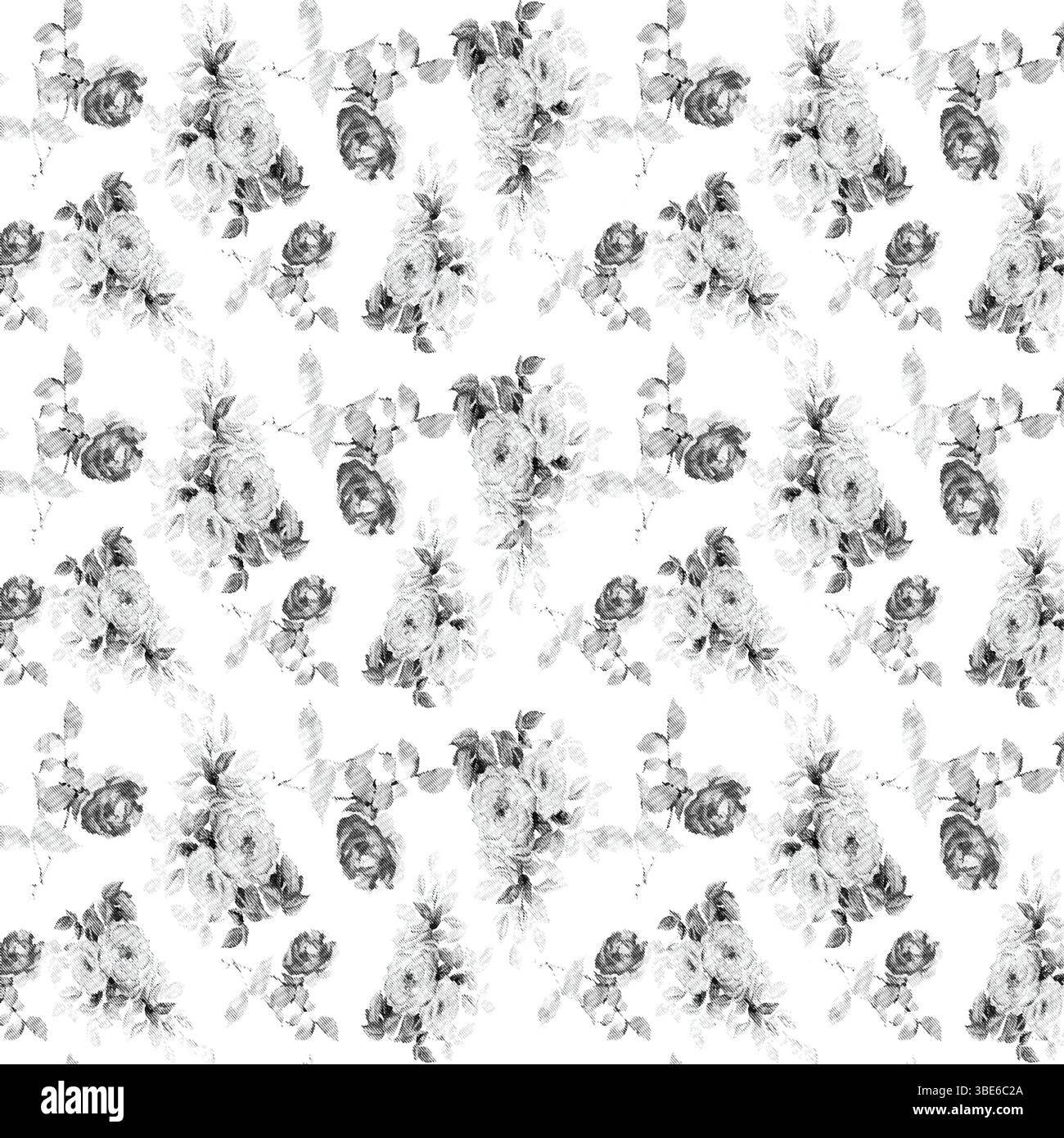 Elegante motivo floreale a rose monocromatico design a ripetizione senza cuciture per tessuto e carta da parati Illustrazione Vettoriale