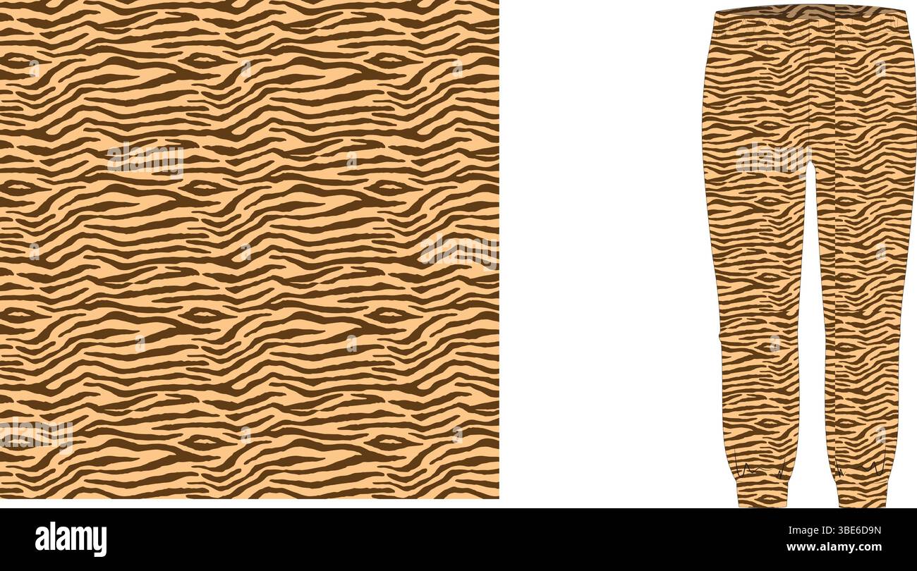 Jogger con stampa a righe tigre marrone e marrone per l'abbigliamento Illustrazione Vettoriale