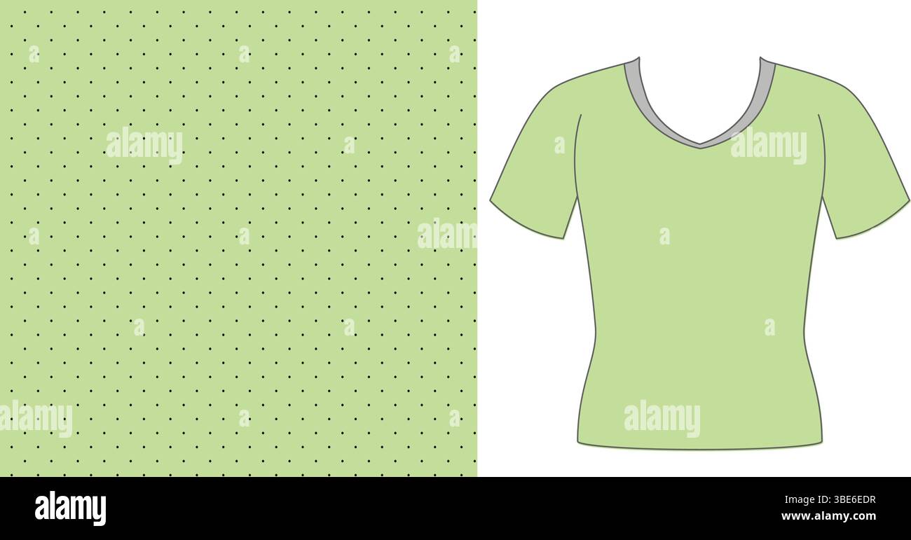 T-shirt da donna verde chiaro con piccolo motivo a punti verde scuro Illustrazione Vettoriale