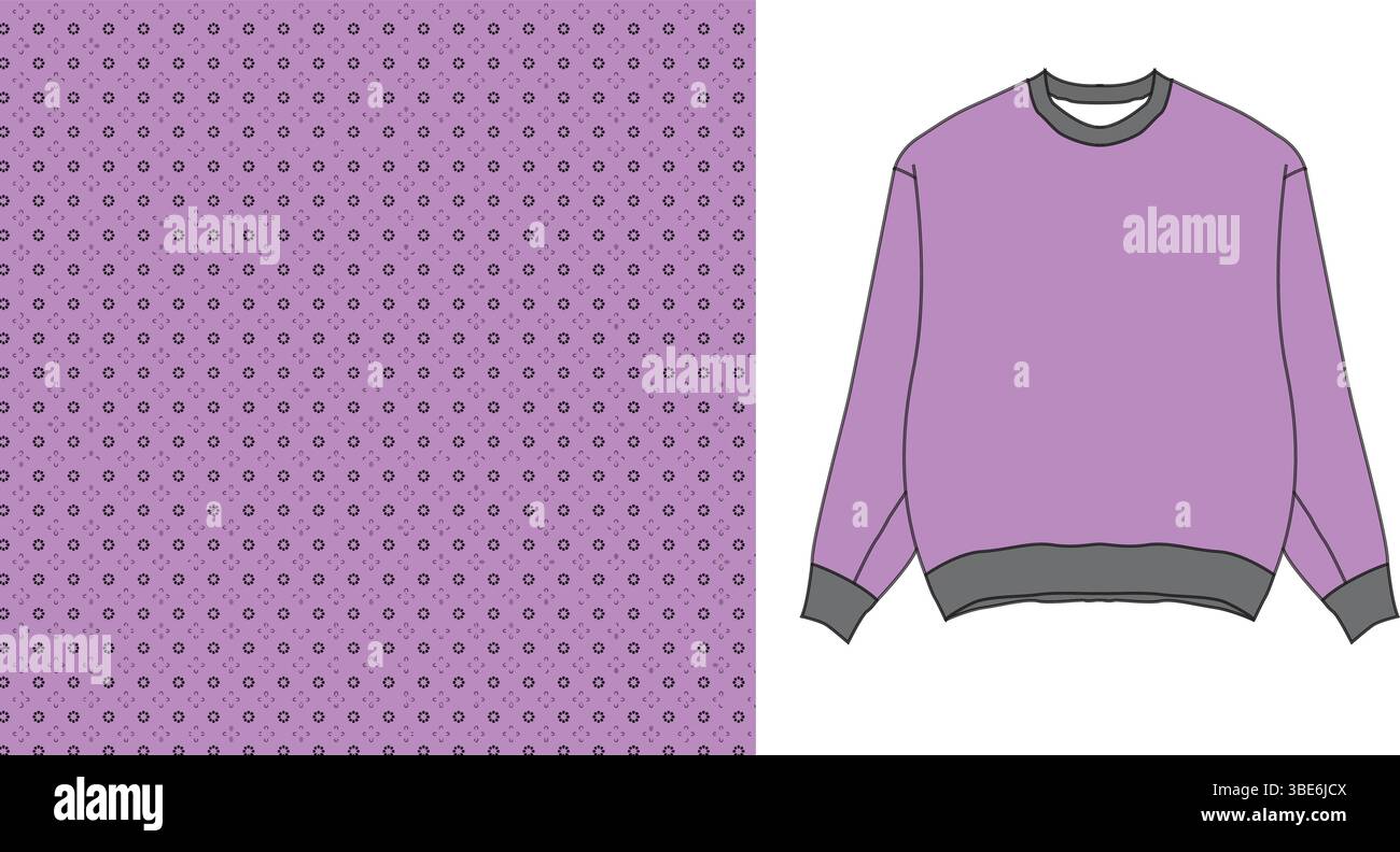 Felpa girocollo viola lavanda con piccolo tessuto tratteggiato Illustrazione Vettoriale
