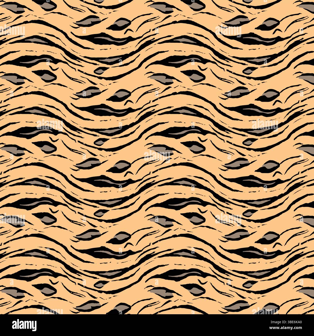 Motivo astratto a strisce di tigre ondulate in tonalità pesca e grigio design a ripetizione senza cuciture Illustrazione Vettoriale