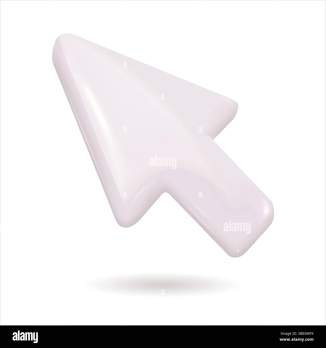 Un puntatore bianco del mouse completo di effetto ombra viene visualizzato in modo prominente su una superficie di sfondo bianca e pulita Illustrazione Vettoriale
