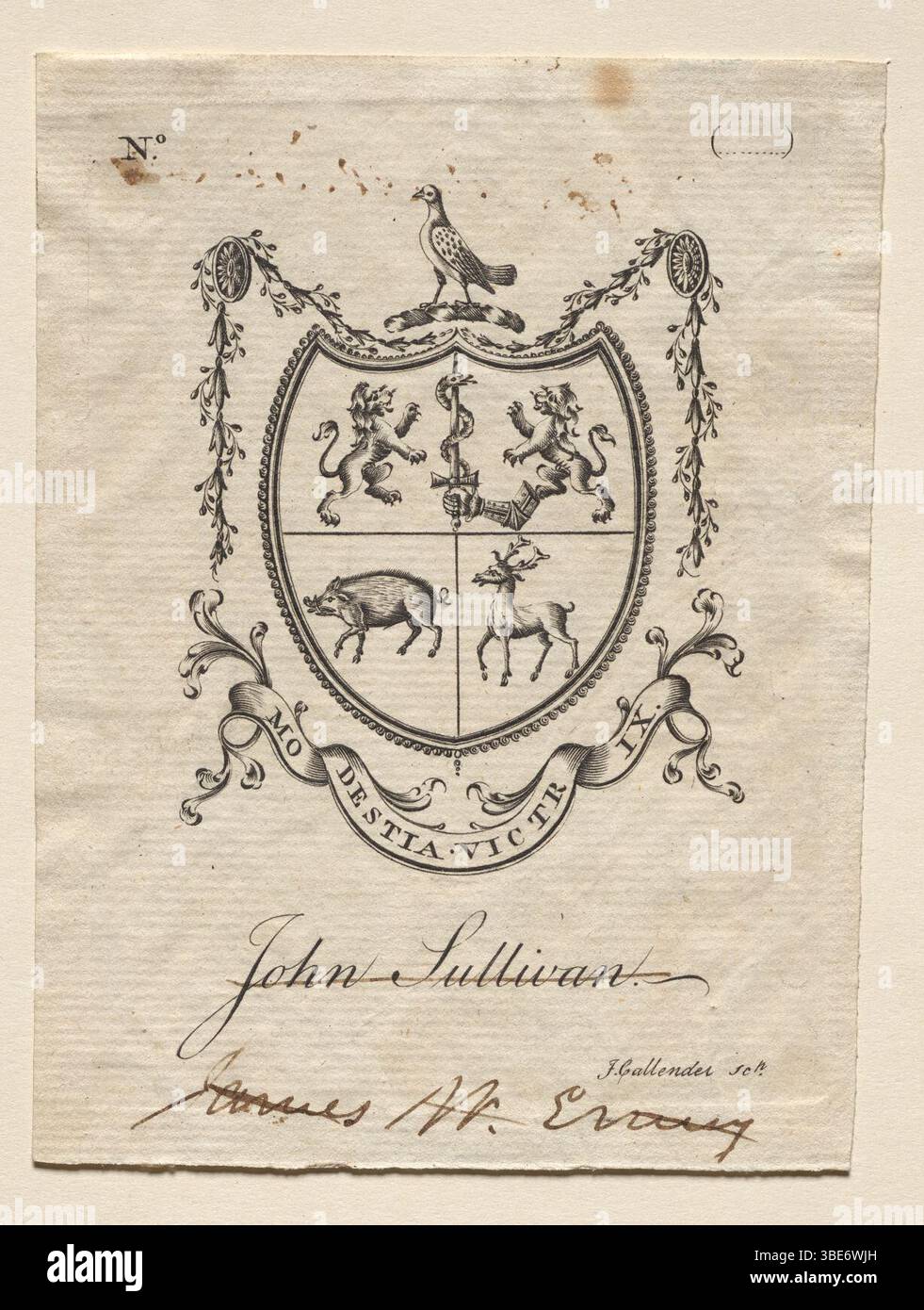 Joseph Callender (americano, 1751-1821) - Libreria, stemma con John Sullivan iscritto sotto Foto Stock