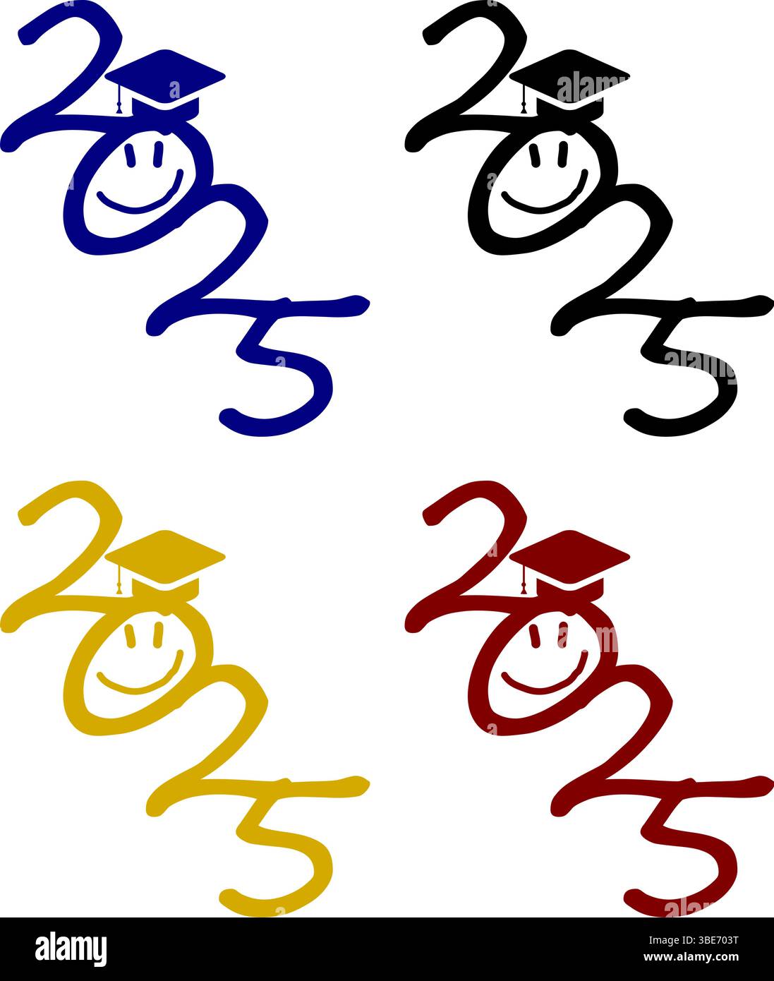 Colorful 2025 Graduation Design con berretto e Smiley Face – celebrazione accademica per gli studenti Illustrazione Vettoriale