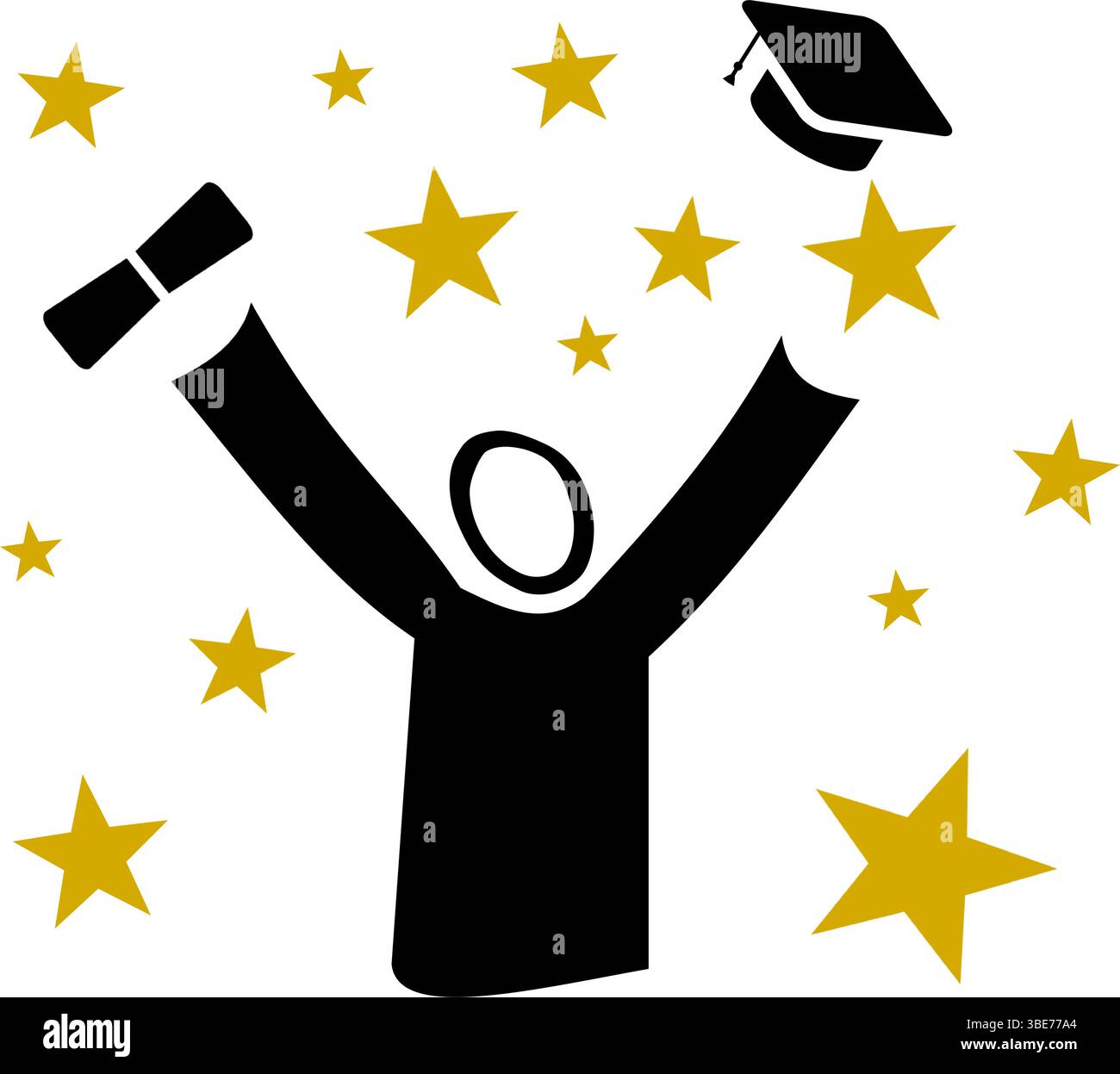 Silhouette di laurea con Diploma e cappello – celebrazione accademica per gli studenti e il successo educativo Illustrazione Vettoriale