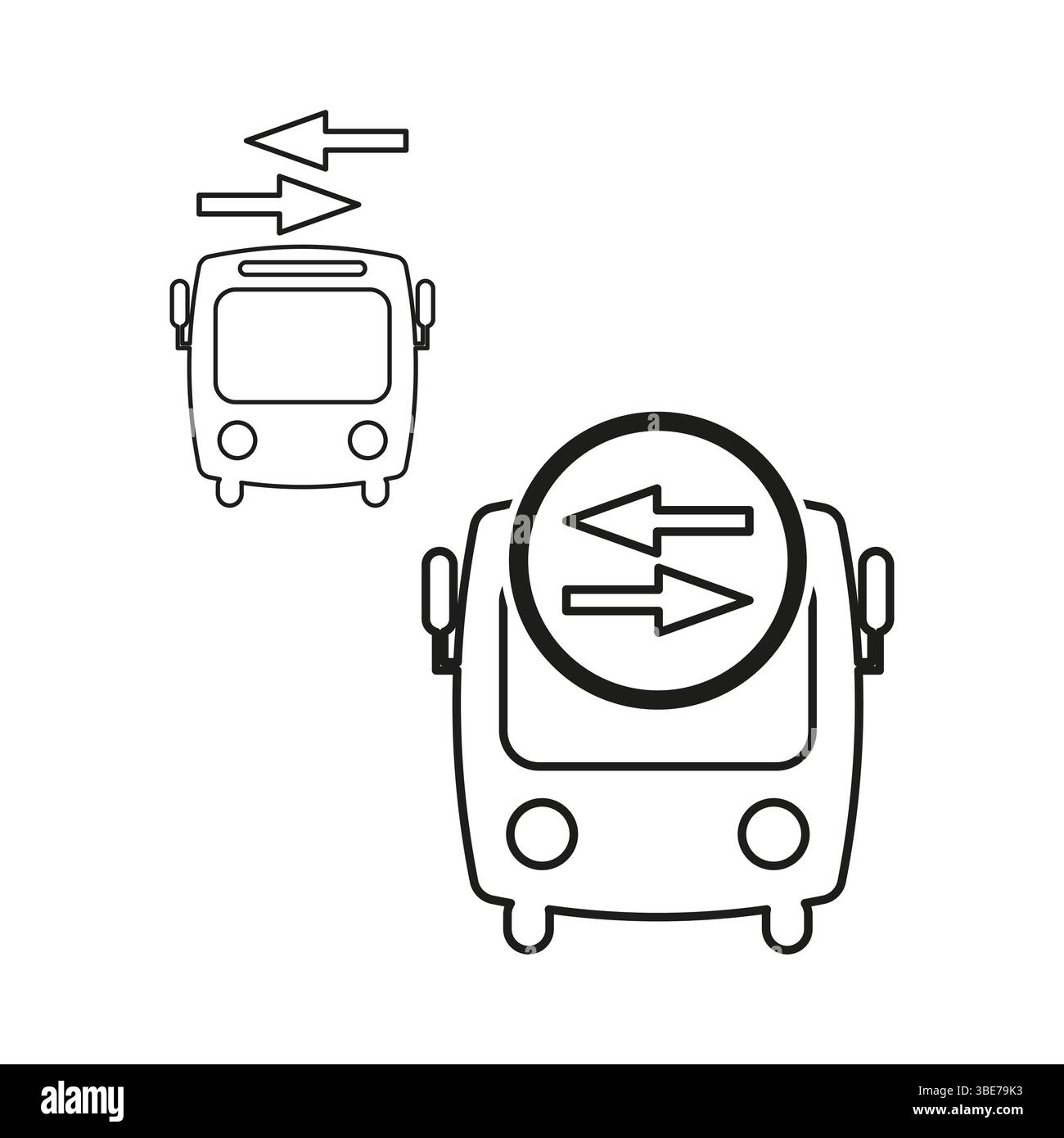 Icona direzione bus. Vettore dei trasporti pubblici. Doppia freccia. Simbolo di comunicazione. Illustrazione Vettoriale