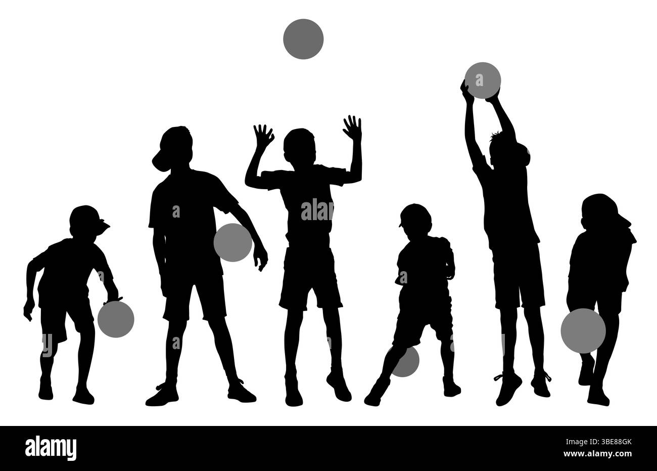 Bambini che giocano con una figura con la silhouette di una palla Illustrazione Vettoriale