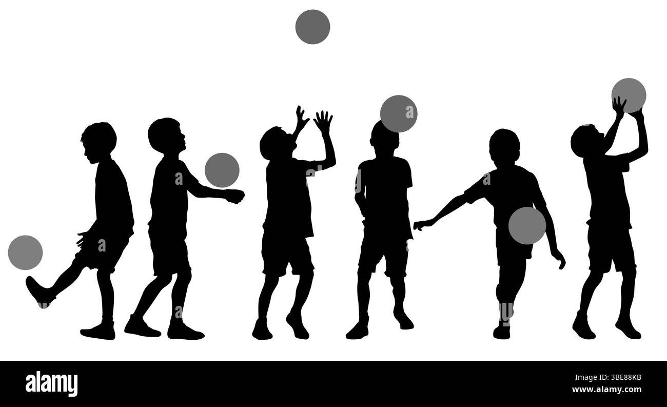 Bambini che giocano con una figura con la silhouette di una palla Illustrazione Vettoriale Bambini che giocano con una figura con la silhouette di una palla Illustrazione Vettoriale