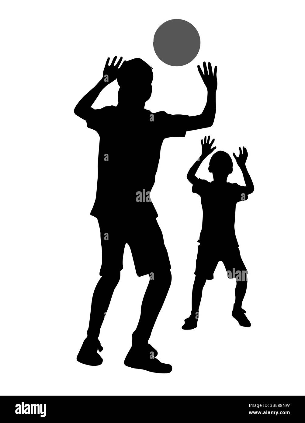 Silhouette di ragazzi che giocano con una palla Illustrazione Vettoriale