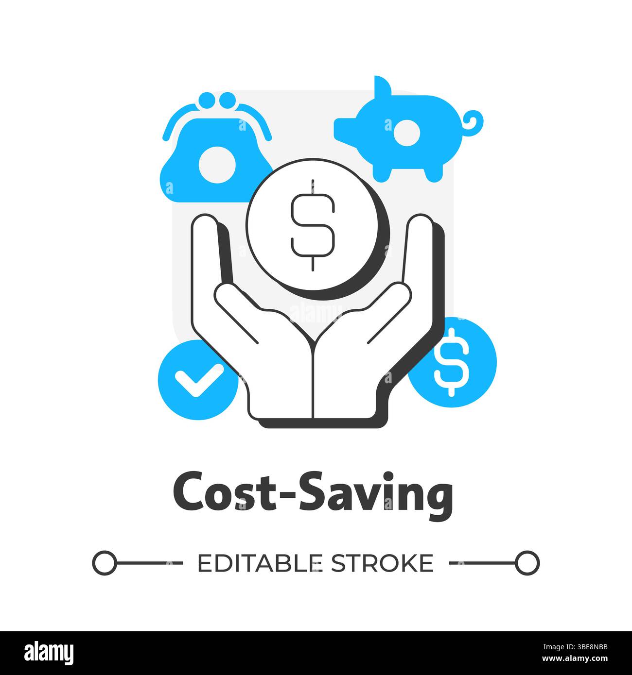 Icona Concept Flat Outline per risparmiare sui costi Illustrazione Vettoriale
