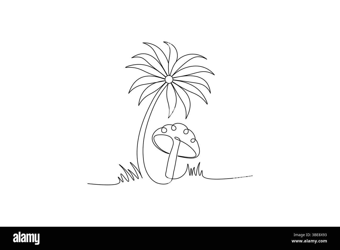 Funghi che disegnano e disegnano con un'icona vettoriale isolata a linea continua Illustrazione Vettoriale