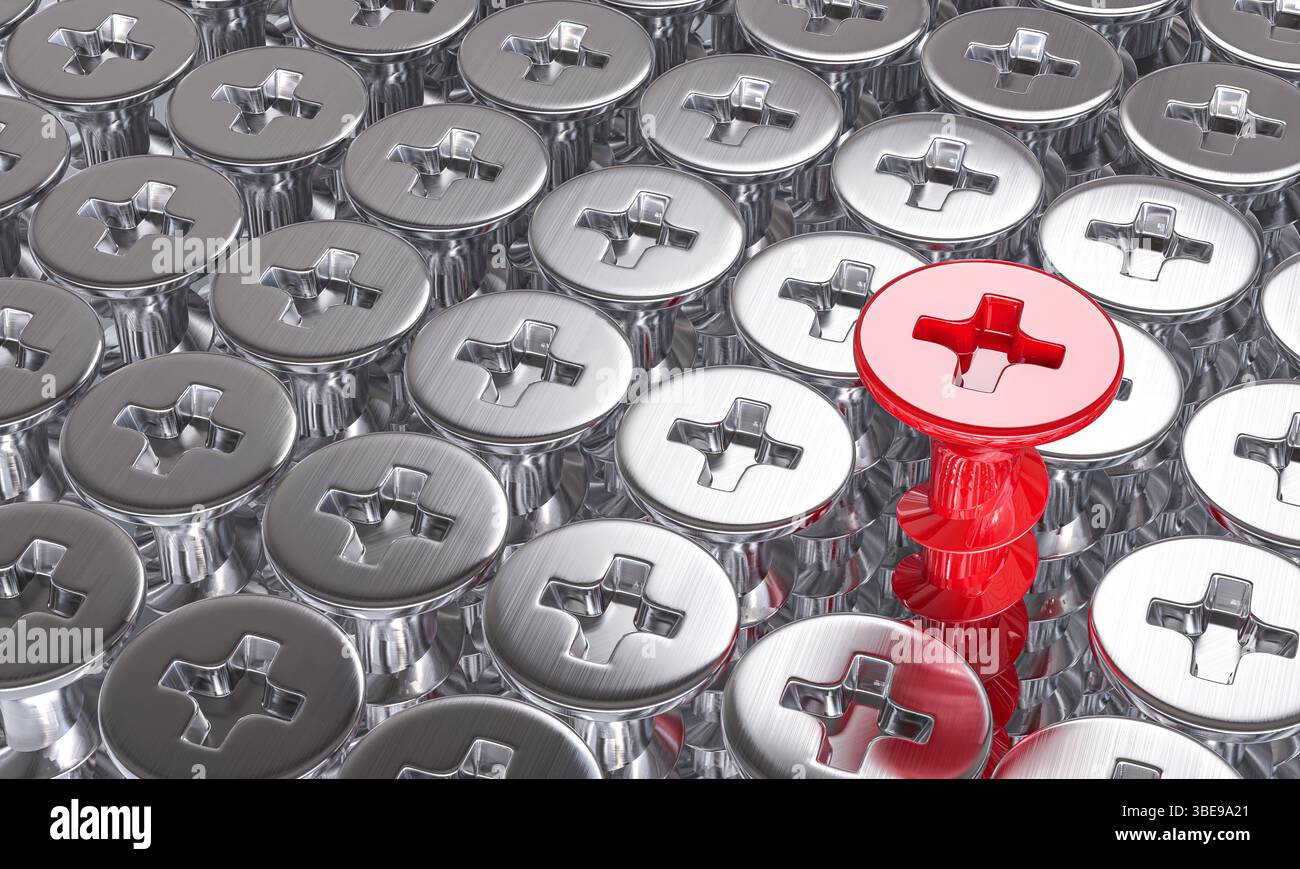 Vite rossa che si distingue dalla massa, rappresentando l'unicità 3d. Foto Stock