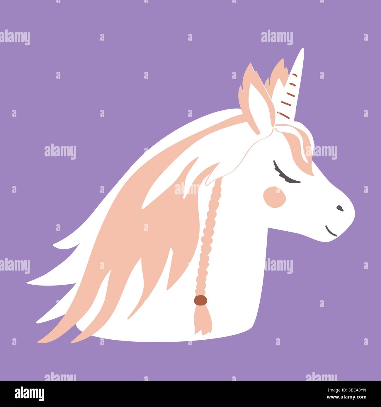 Profilo di unicorno dormiente carino. Illustrazione isolata del cartone animato ritratto di unicorno. Vettore del cavallo delle fate. Illustrazione Vettoriale