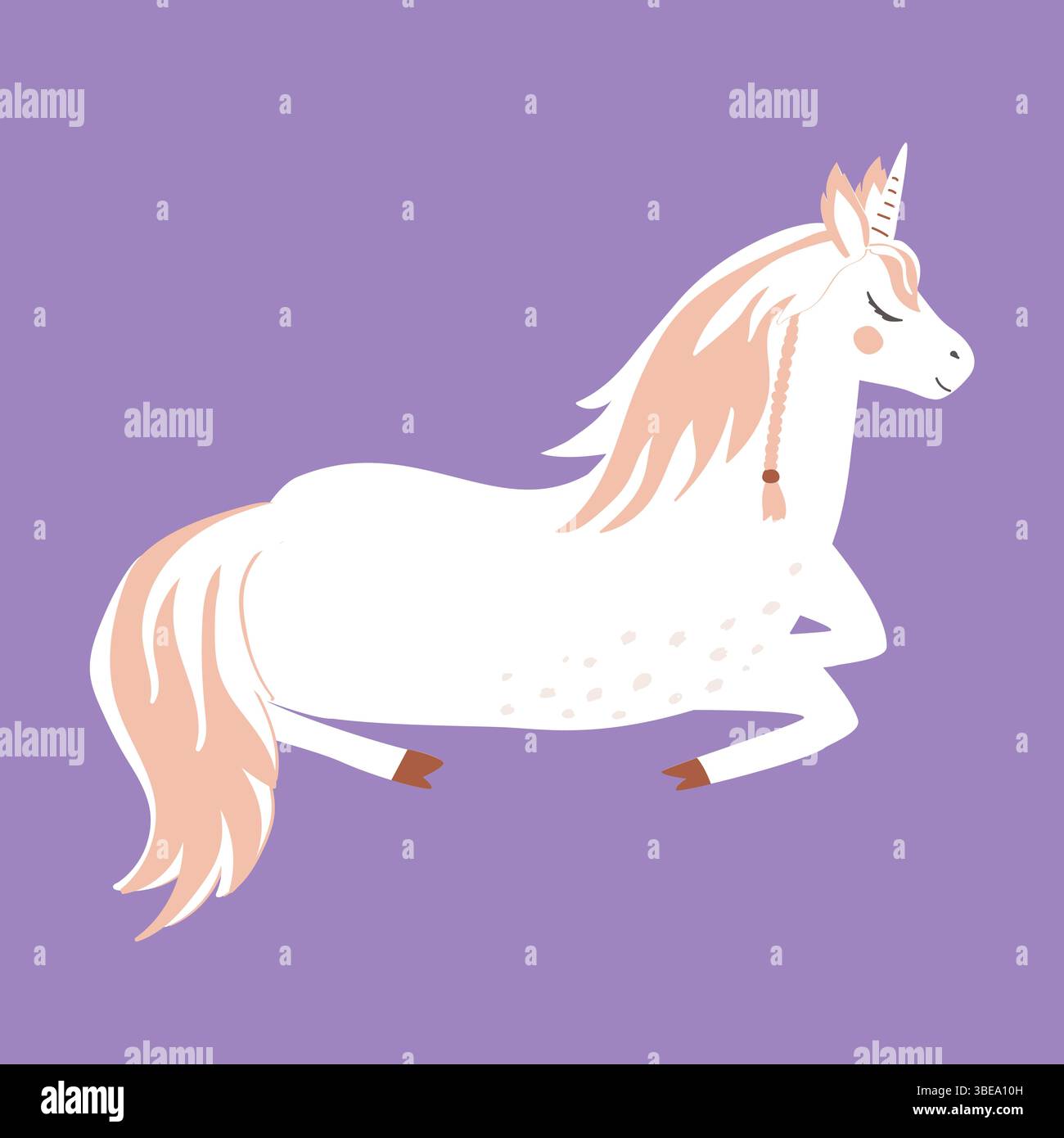 Carino fumetto di unicorno dormiente, illustrazione isolata. Vettore del cavallo delle fate. Illustrazione Vettoriale