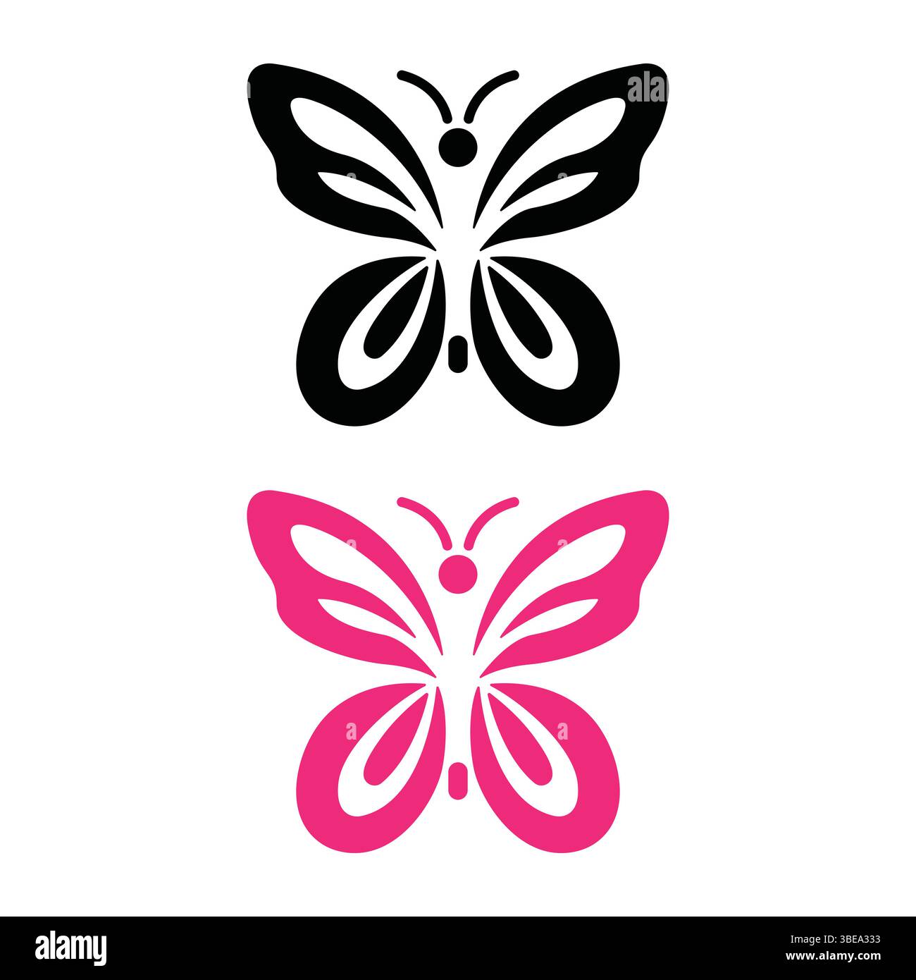 Elegante silhouette a farfalla nera e rosa: Moderno design artistico degli insetti Illustrazione Vettoriale