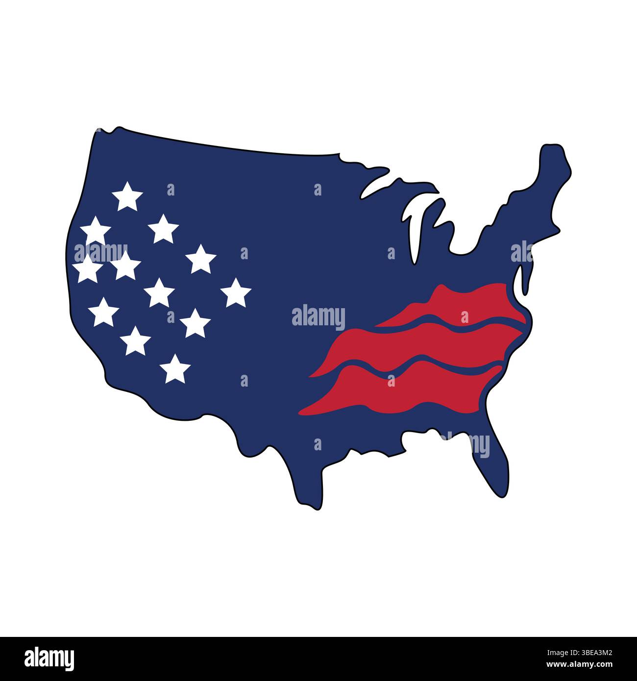 Mappa degli Stati Uniti con bandiera americana – Design della silhouette vettoriale degli Stati Uniti Illustrazione Vettoriale
