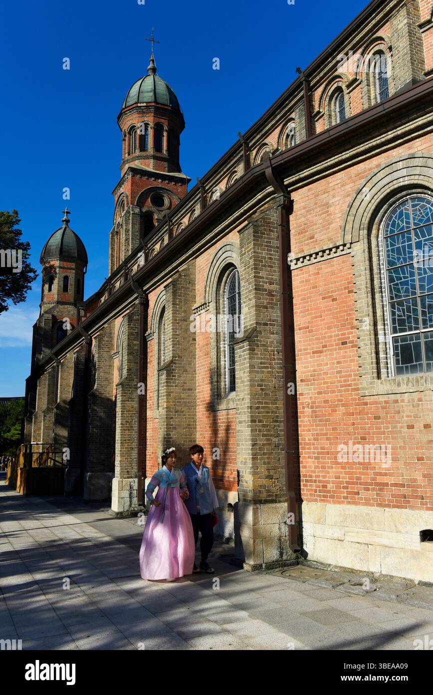 Cattedrale Jeondong, Jeonju Villaggio Hanok,,Jeollabuk-do provincia,Corea del Sud. Foto Stock