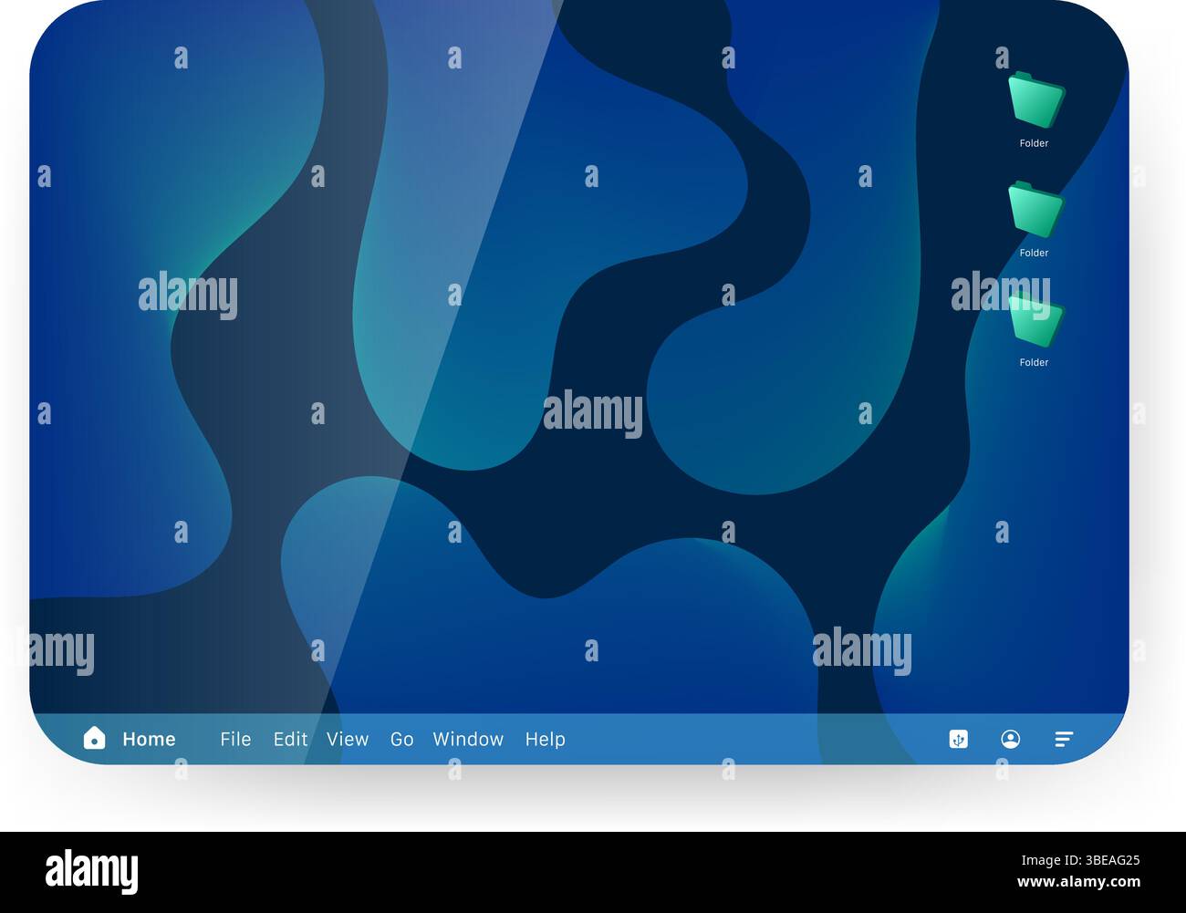 Moderno modello di interfaccia utente ispirato ai sistemi operativi desktop, dotato di una barra degli strumenti funzionale con homepage, impostazioni e altre funzioni di navigazione Illustrazione Vettoriale