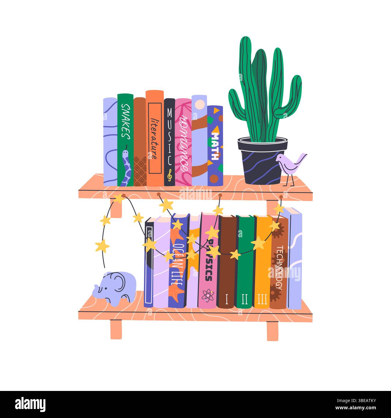 Pile di libri sugli scaffali. Biblioteca di casa. Illustrazione Vettoriale