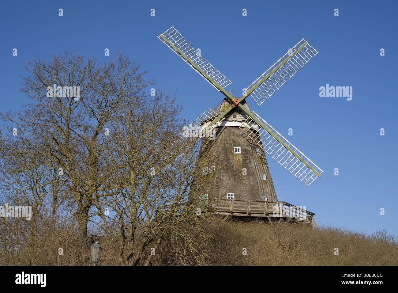 Mill on the Muehlenberg, Hollaendermuehle, Roebel, Mueritz, distretto dei laghi di Meclemburgo, Meclemburgo, Meclemburgo-Vorpommern, Germania, Europa Foto Stock