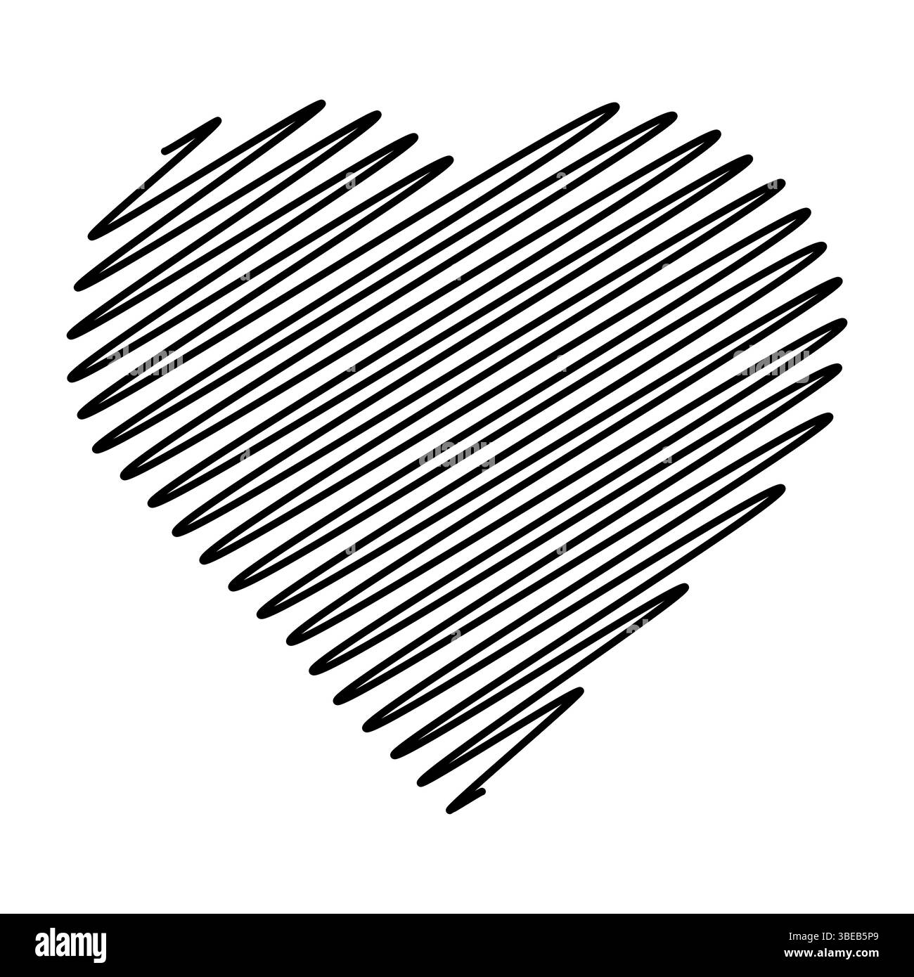 Illustrazione del contorno del cuore dello scarabocchio. Si tratta di un'illustrazione semplice ma espressiva di una forma a cuore disegnata con uno stile di linea continua simile a uno scarabeo. Illustrazione Vettoriale