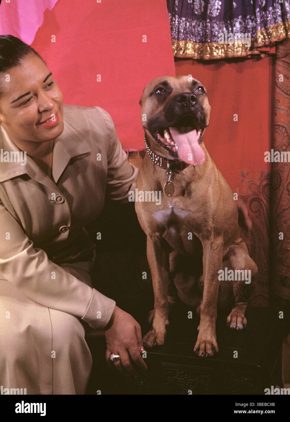 Un ritratto di Billie Holiday di Carl Van Vechten scattato il 23 marzo 1949. Billie Holiday, nata Eleanora Fagan (New York, 7 aprile 1915 – New York, 17 luglio 1959), è stata una cantante statunitense di musica jazz e swing. Soprannominata "Lady Day" dalla sua amica e partner musicale, Lester Young, Holiday ha dato un contributo significativo alla musica jazz e al canto pop. Il suo stile vocale, fortemente influenzato dagli strumentisti jazz, ha ispirato un nuovo modo di manipolare il fraseggio e il tempo. Holiday era nota per le sue doti vocali e improvvisative Foto Stock