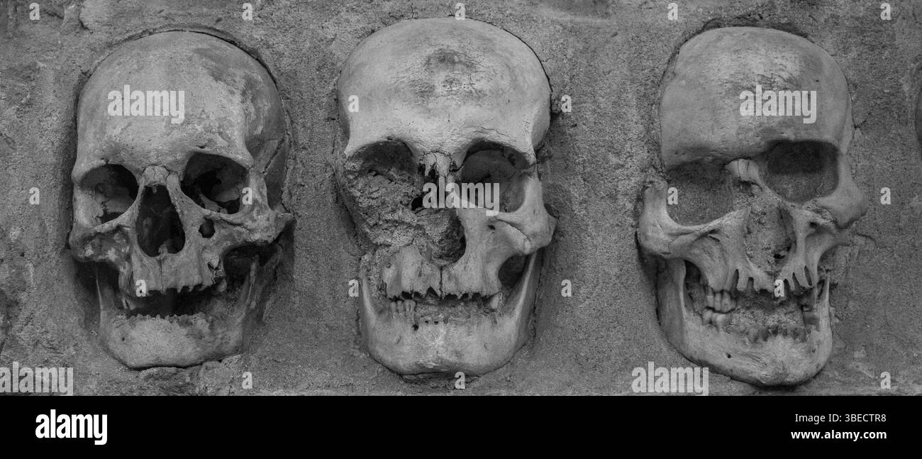 Cranio all'interno della Skull Tower di Nis, Serbia. Cranio umano. Foto Stock