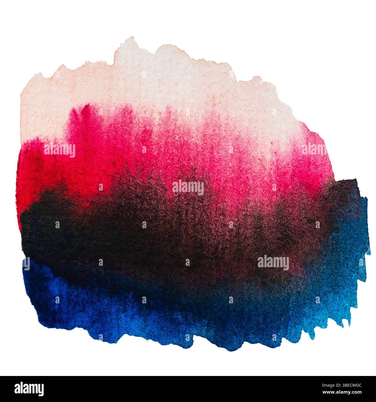 Acquerello astratto brillante: Pennellate rosso, rosa, blu e nero Foto Stock