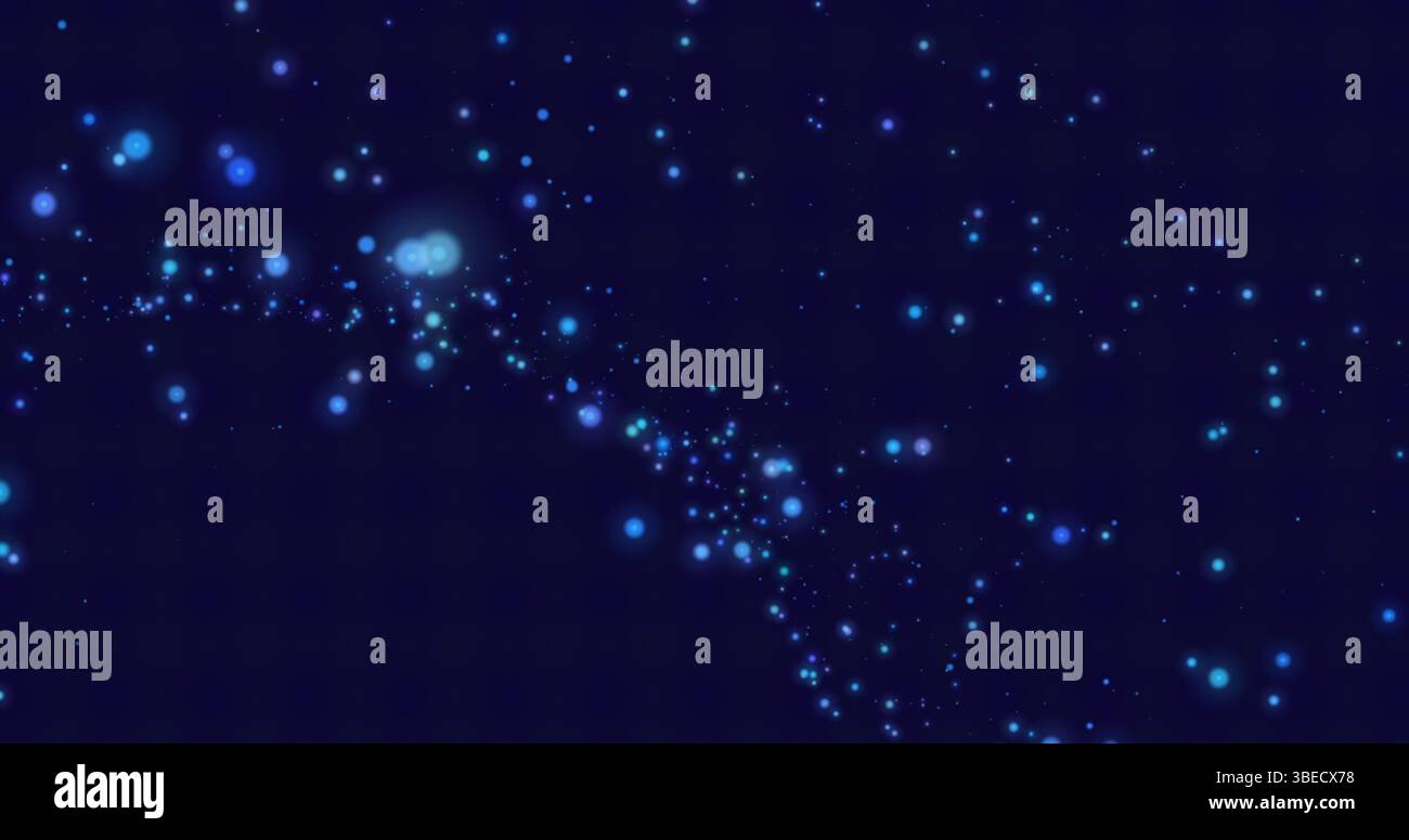 Immagine di punti blu in movimento su sfondo nero Foto Stock