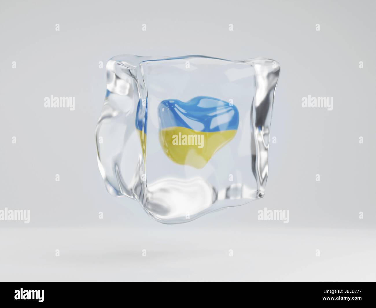 Forma del cuore in colori della bandiera Ucraina su sfondo giallo-blu. 3d rendering del sostegno e del patriottismo dell' Ucraina . Illustrazione 3d di alta qualità Foto Stock