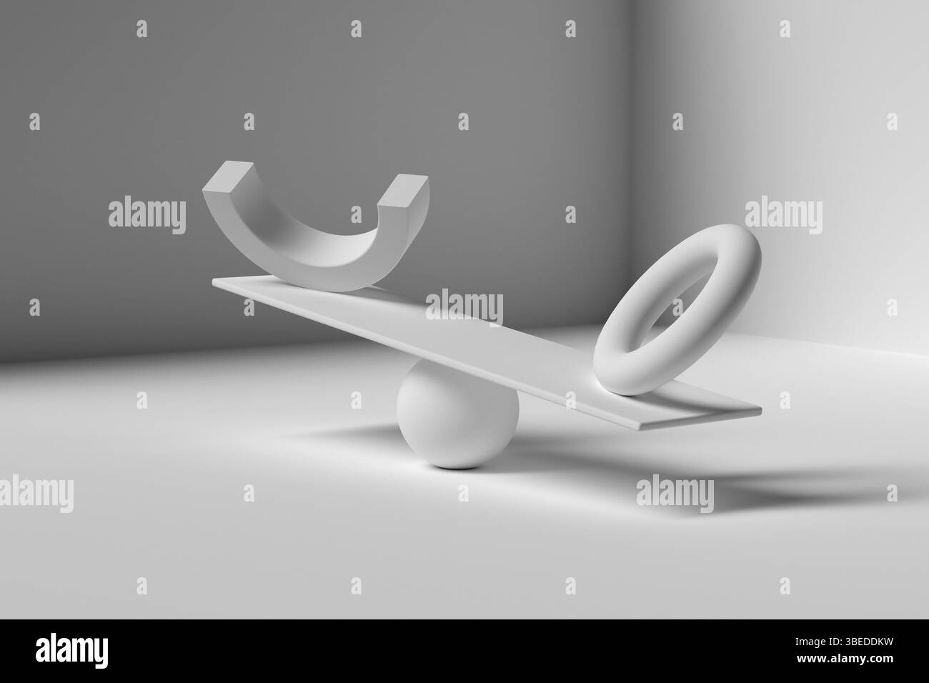 Sfere di bilanciamento in bianco e nero. Rendering 3d concettuale di consapevolezza, relax e garmonia. Illustrazione 3d di alta qualità Foto Stock
