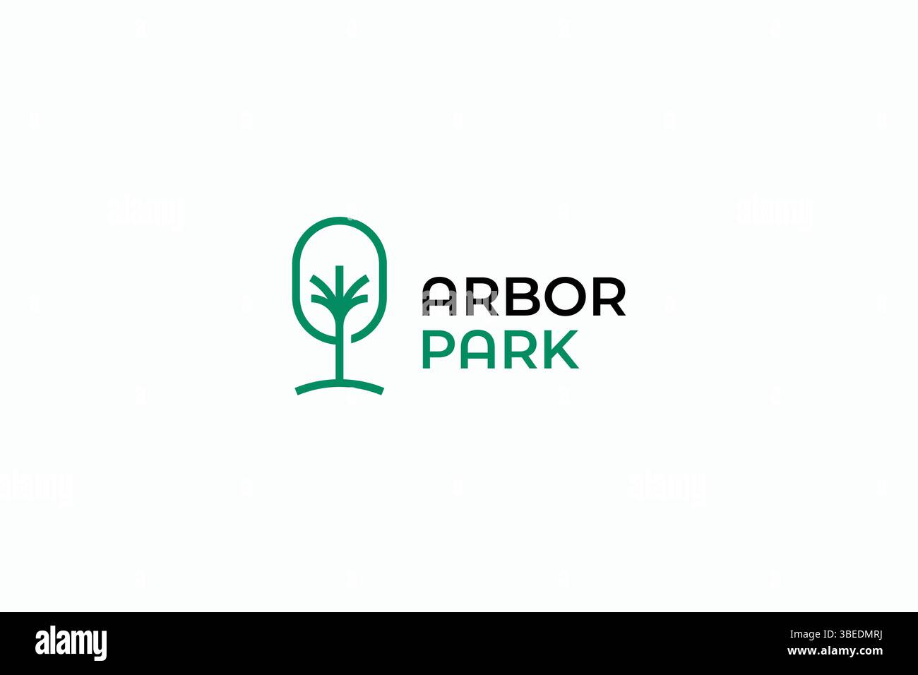 Logo Arbor Park identità del marchio con simbolo astratto di forma ad albero lineare minimalista Illustrazione Vettoriale