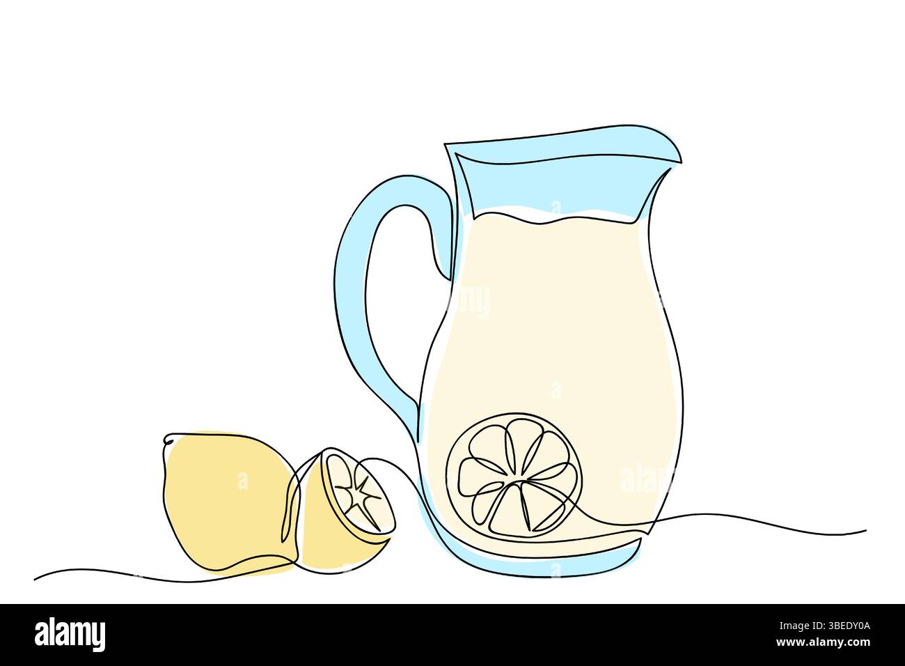 Caraffa rinfrescante con limoni a fette su una superficie pulita Illustrazione Vettoriale