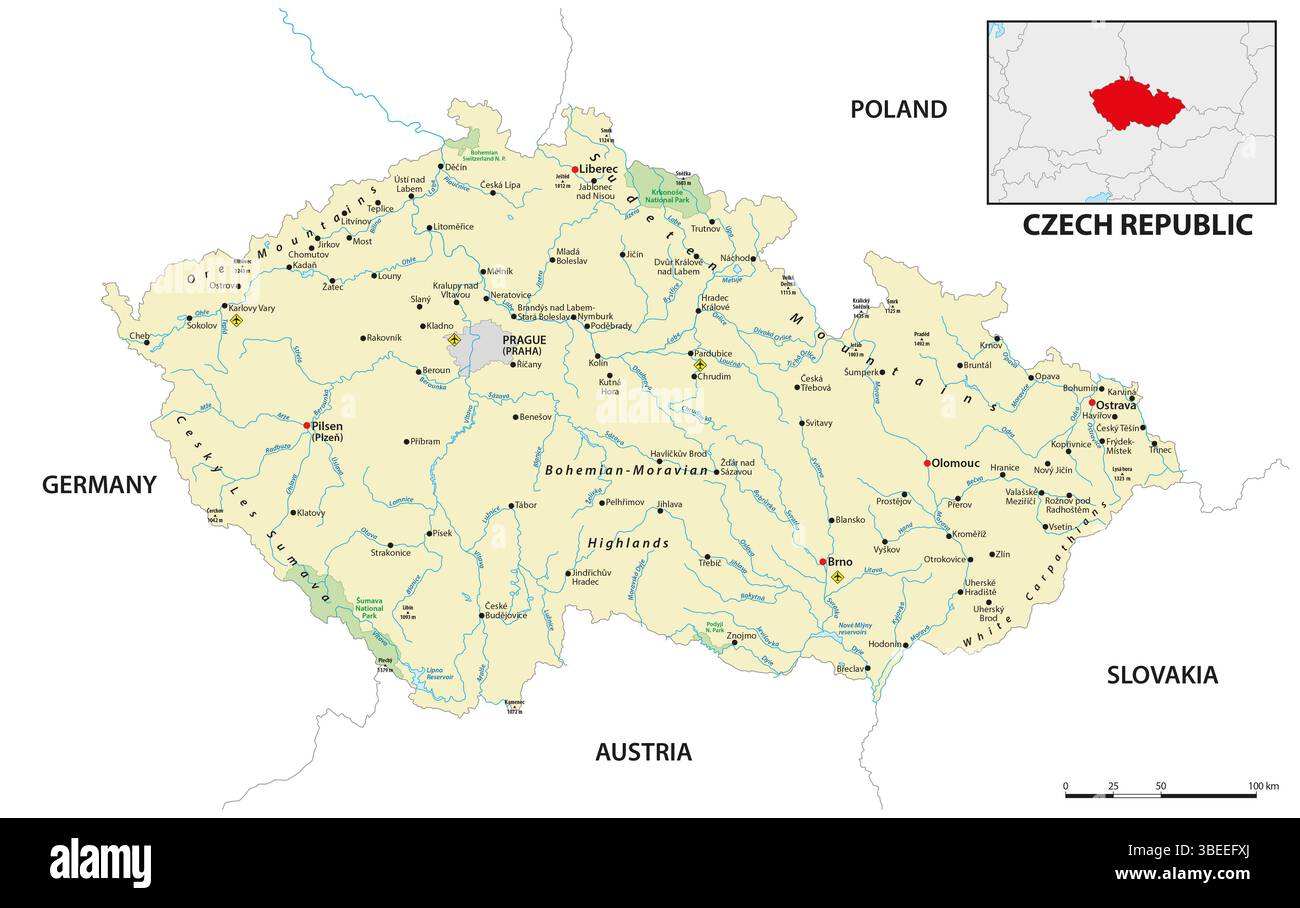 Mappa vettoriale dettagliata della Repubblica ceca Foto Stock