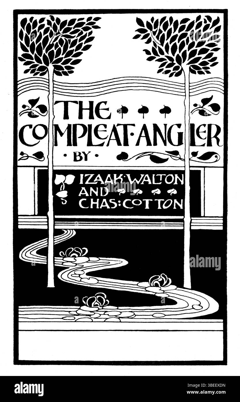The Compleat Angler, design per una copertina di libri, penna e inchiostro disegnato dalla designer Ethel Larcombe, da Studio Magazine 1901 Foto Stock The Compleat Angler, design per una copertina di libri, penna e inchiostro disegnato dalla designer Ethel Larcombe, da Studio Magazine 1901 Foto Stock