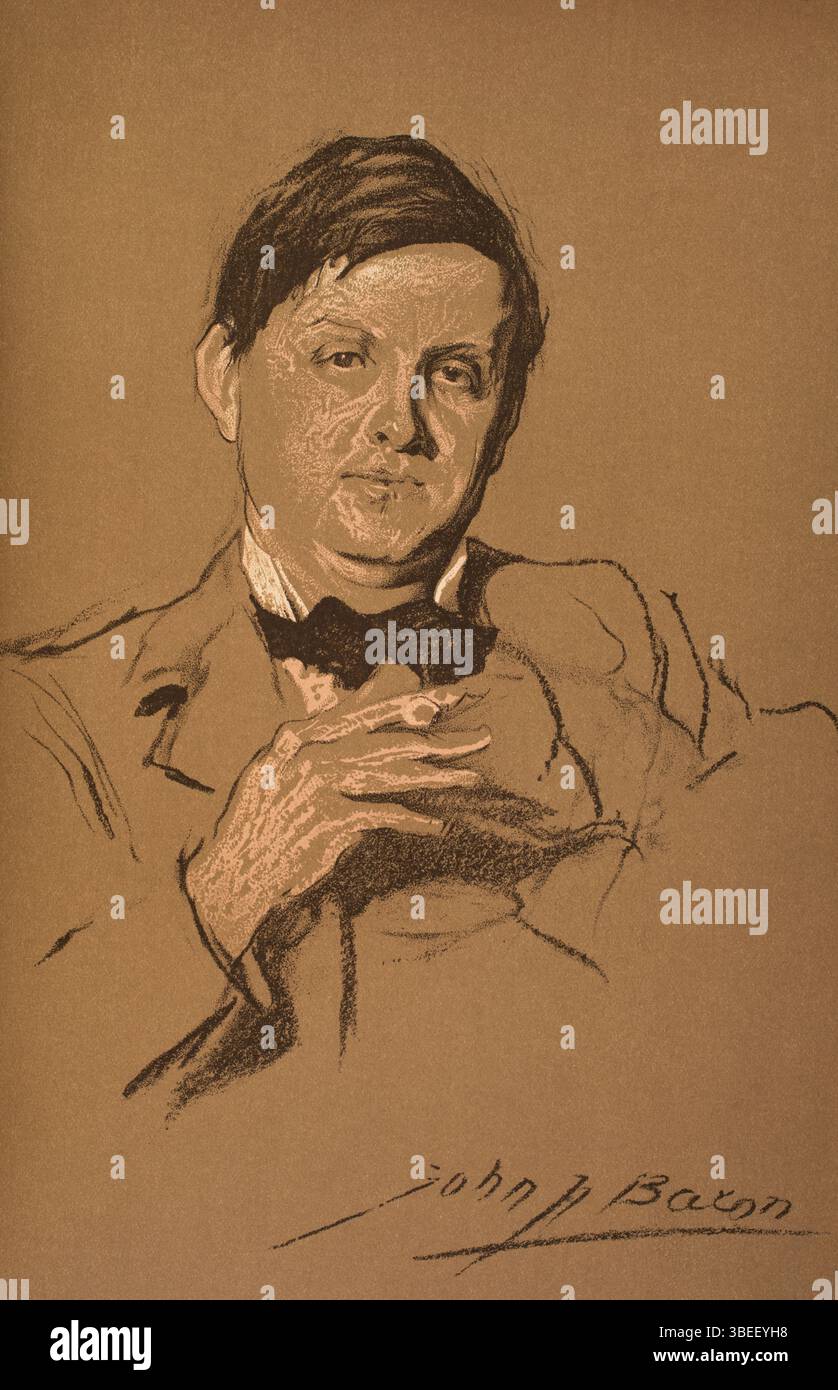 Ritratto dell'artista gallese, pittore, acquerellista, incisore, illustratore e designer Frank Brangwyn, di John Henry Frederick Bacon di Stud Foto Stock