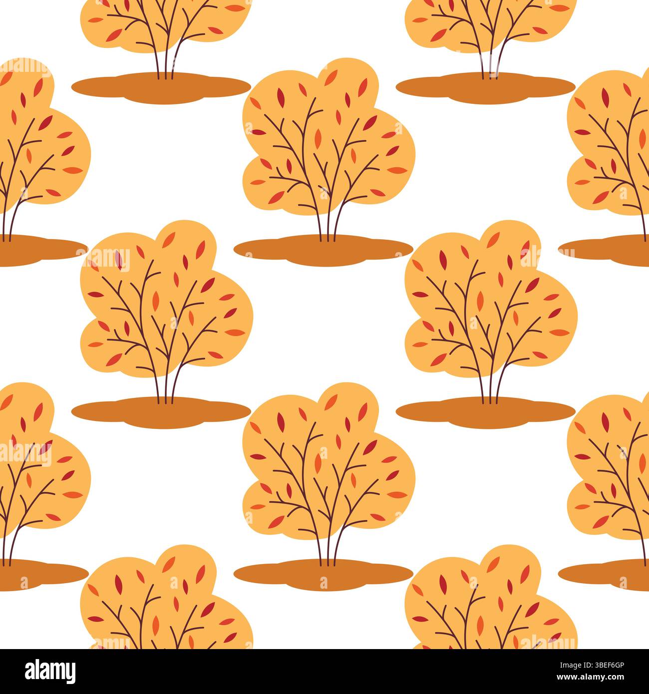 Foresta autunnale con alberi senza cuciture. Sfondo fogliame autunnale. Alberi decidui gialli stampano, grafica vettoriale Illustrazione Vettoriale