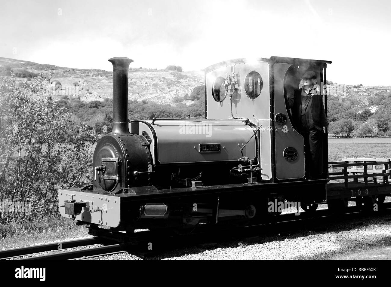 Re-Enactor su 'Elidir', a nord di CEI Llydan. Foto Stock