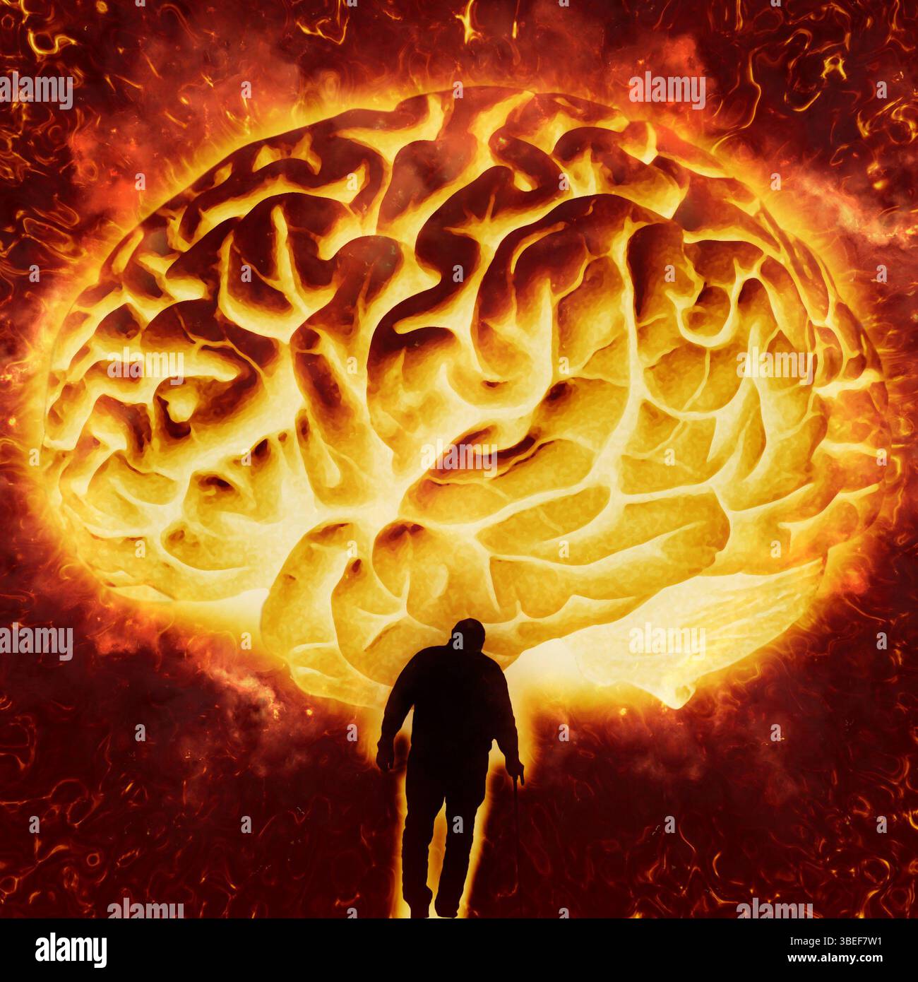 cervello umano e uomo anziano, alzheimer e mente di invecchiamento concetto Foto Stock