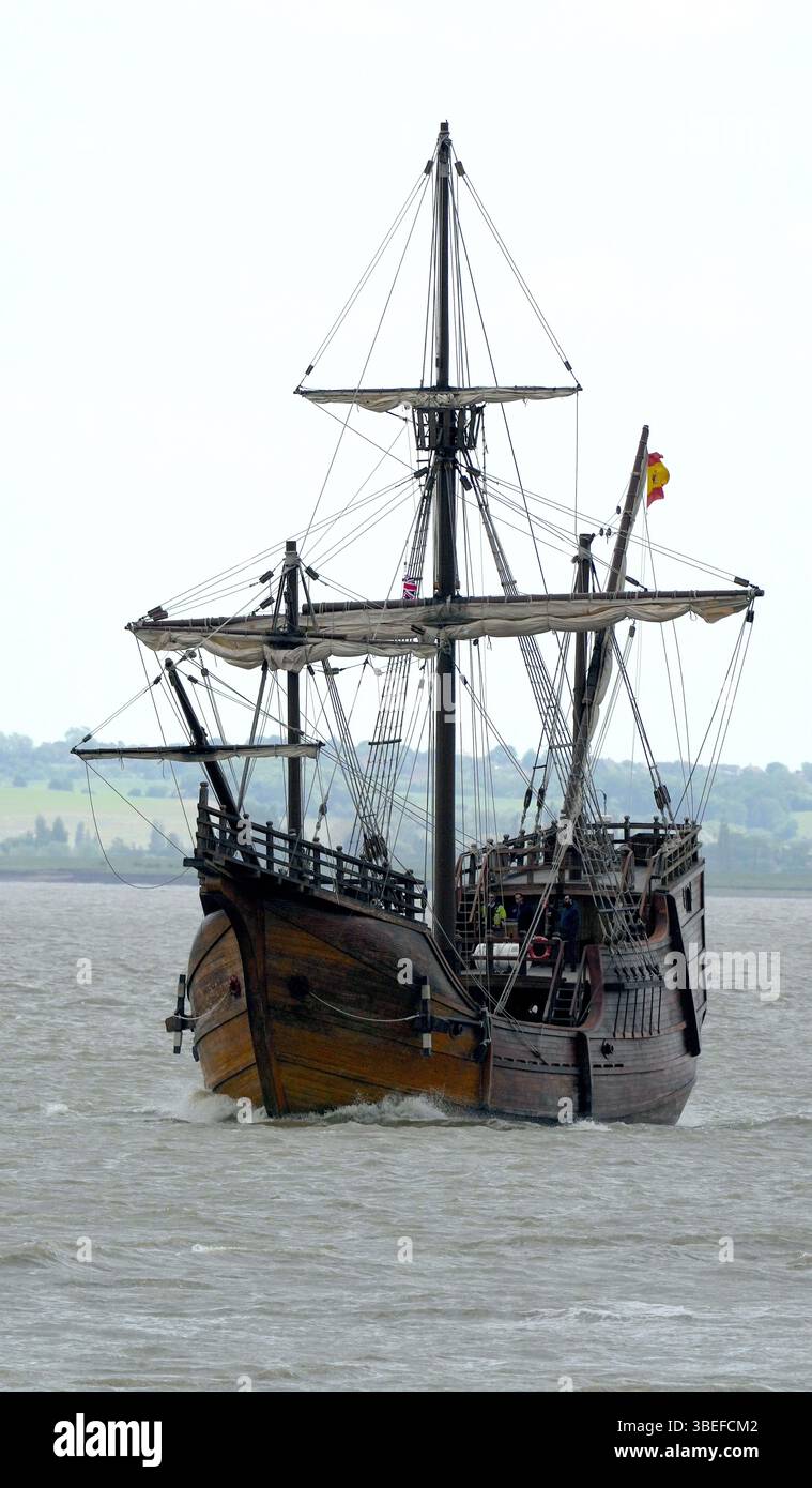 La Nao Santa María fu la nave ammiraglia del primo viaggio di Cristoforo Colombo nelle Americhe nel 1492. Una grande e lenta nave mercantile, aveva una tonda rotonda Foto Stock